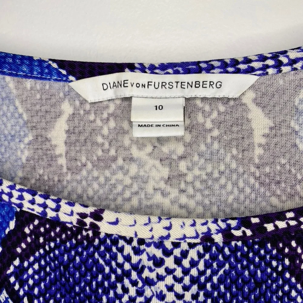 Diane von Furstenberg New Della Silk Dress Python Pop Medium Blue Iris Size 10